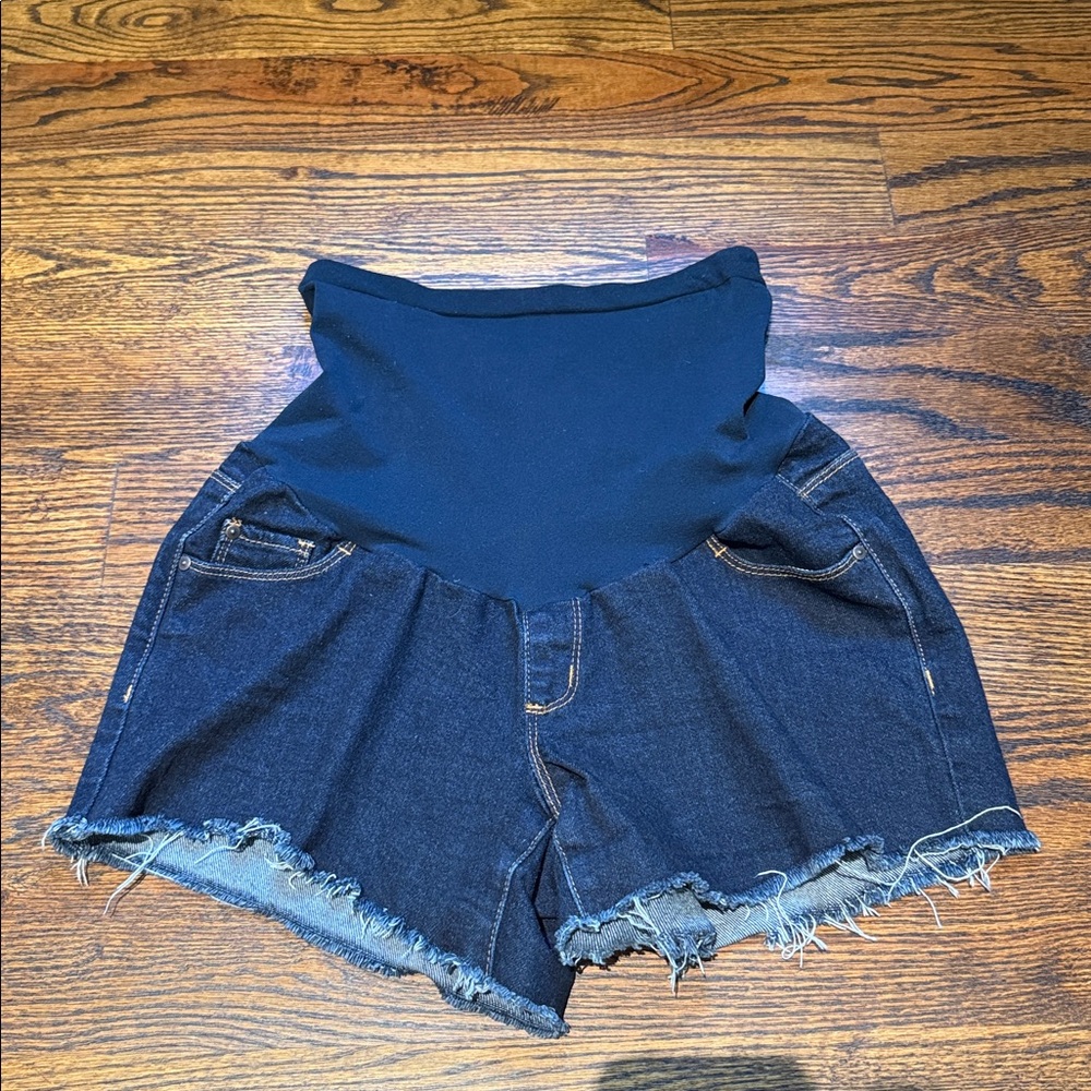 LED Maternity Denim Shorts with Frayed Hem